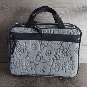 Thirty One Gray Quilted Poppy Double Zip Cosmetic Bag Organizer Travel Tote